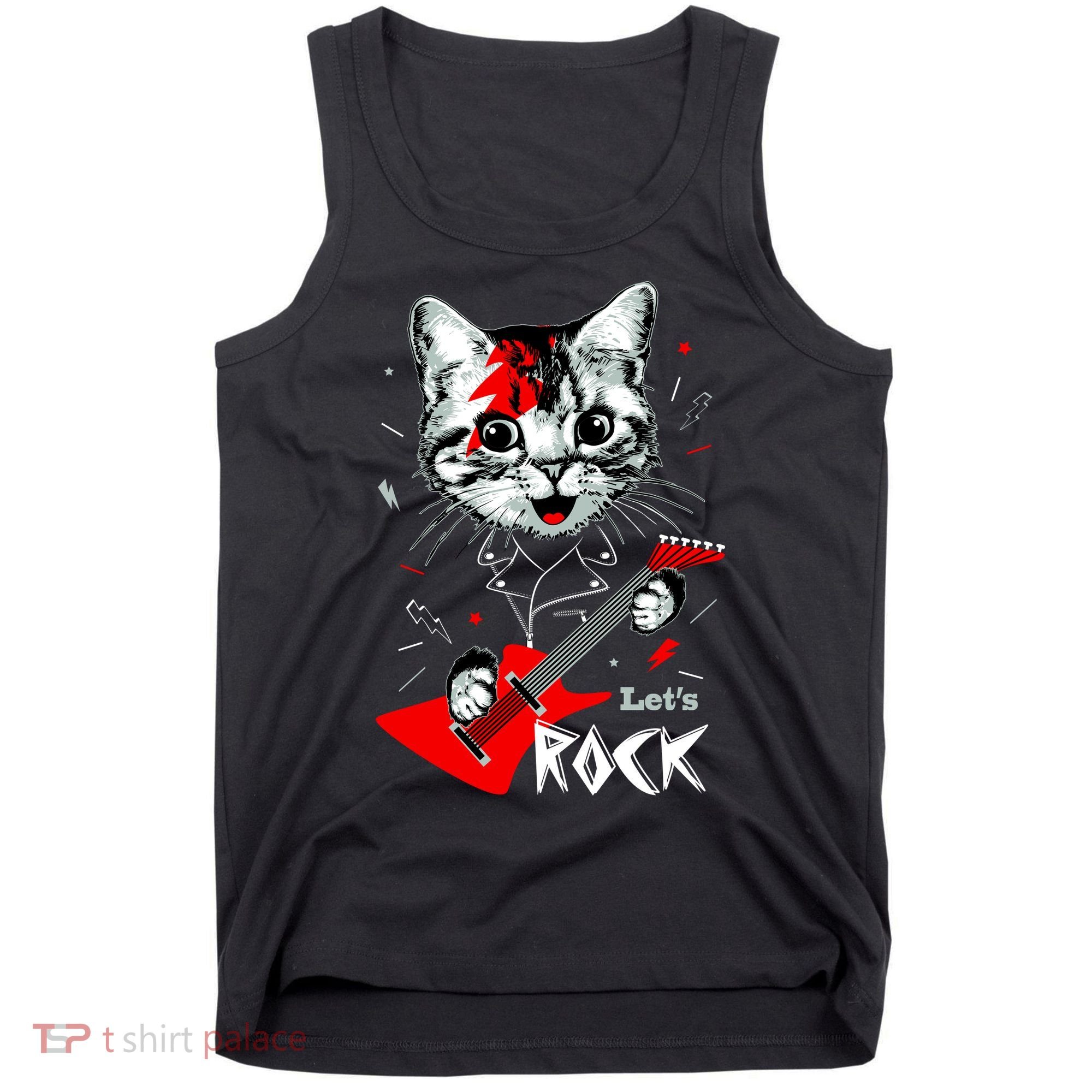 Lets Rock Cat Rock Band Guitar Rock And Roll Tank Top