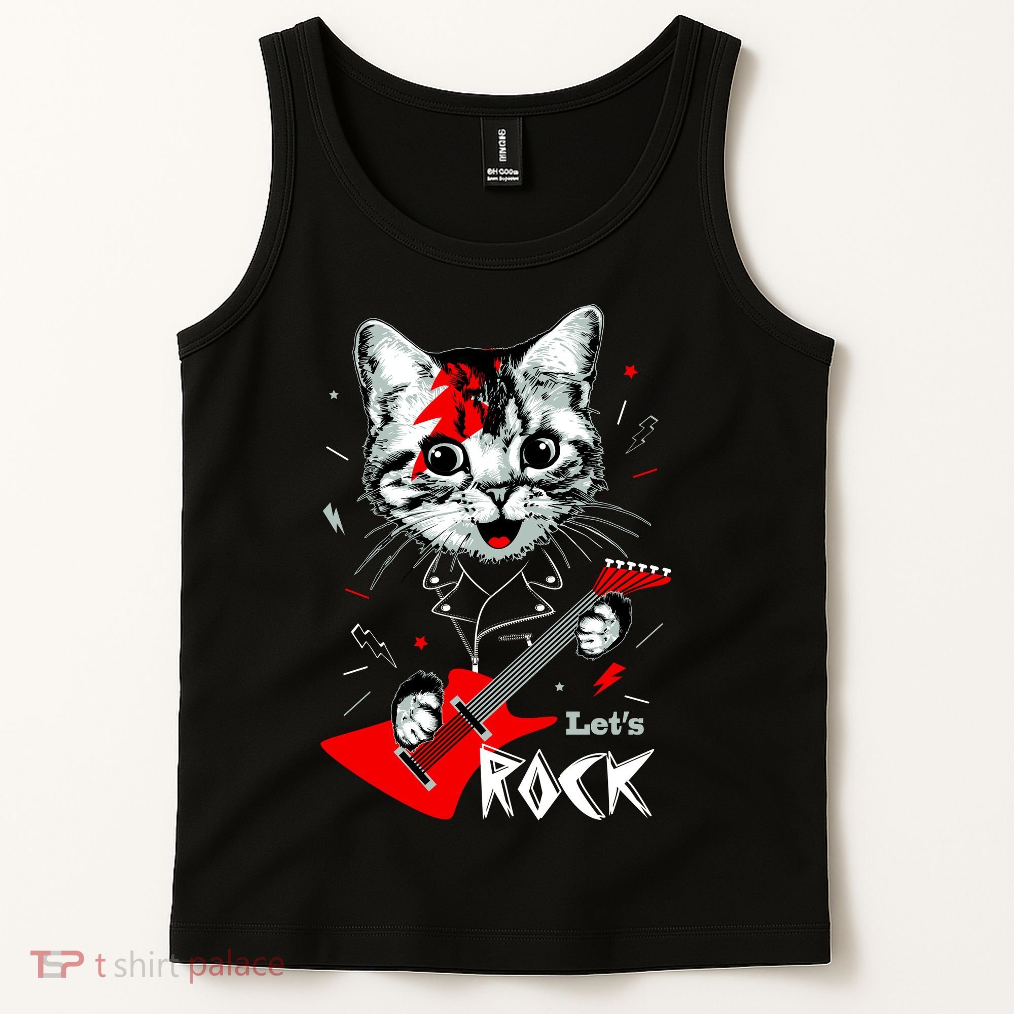 Lets Rock Cat Rock Band Guitar Rock And Roll Tank Top
