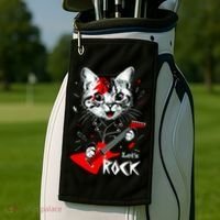 Lets Rock Cat Rock Band Guitar Rock And Roll Golf Towel thumb 2