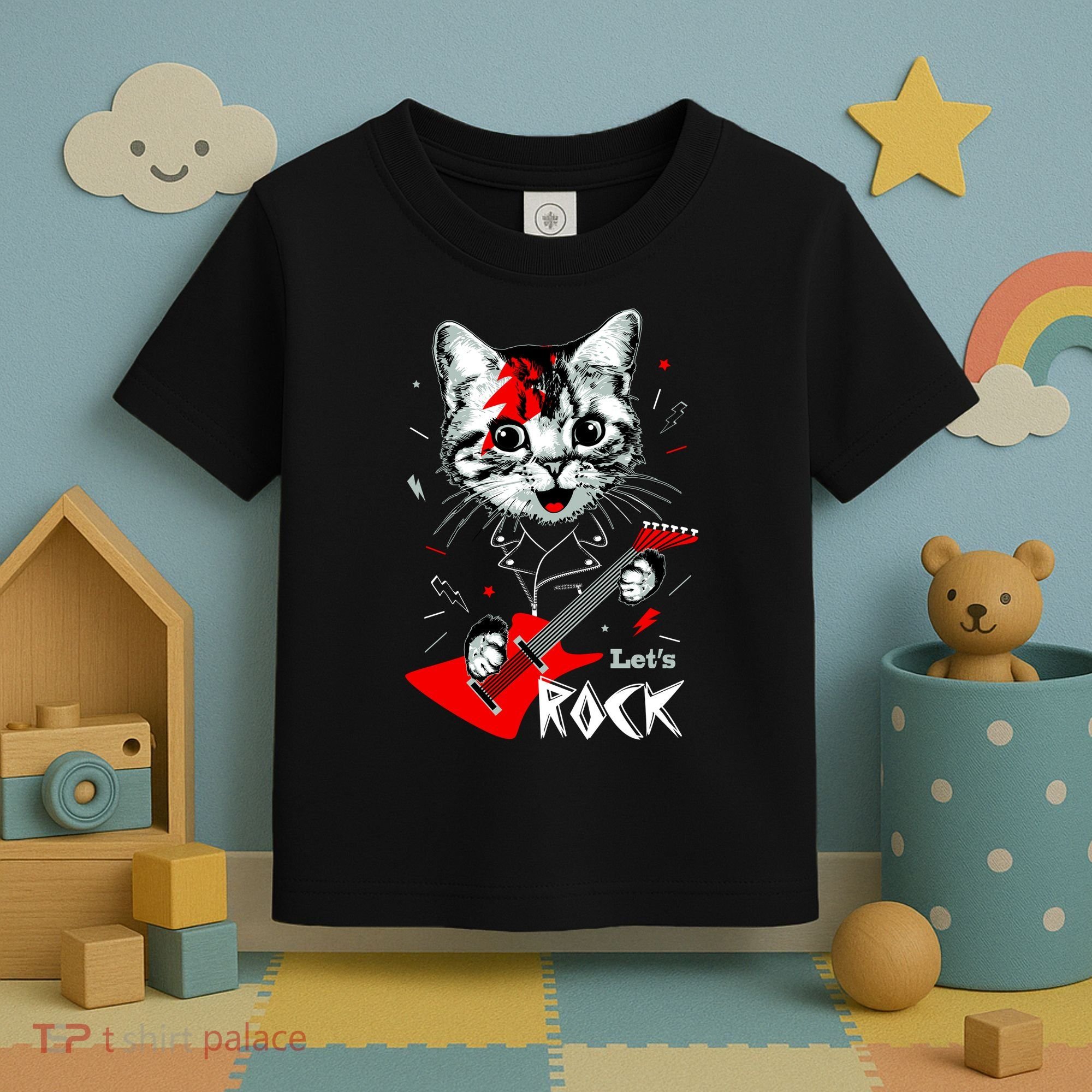 Lets Rock Cat Rock Band Guitar Rock And Roll Toddler T-Shirt