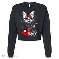 Lets Rock Cat Rock Band Guitar Rock And Roll Cropped Pullover Crew thumb 0