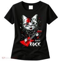 Lets Rock Cat Rock Band Guitar Rock And Roll Women's T-Shirt thumb 0