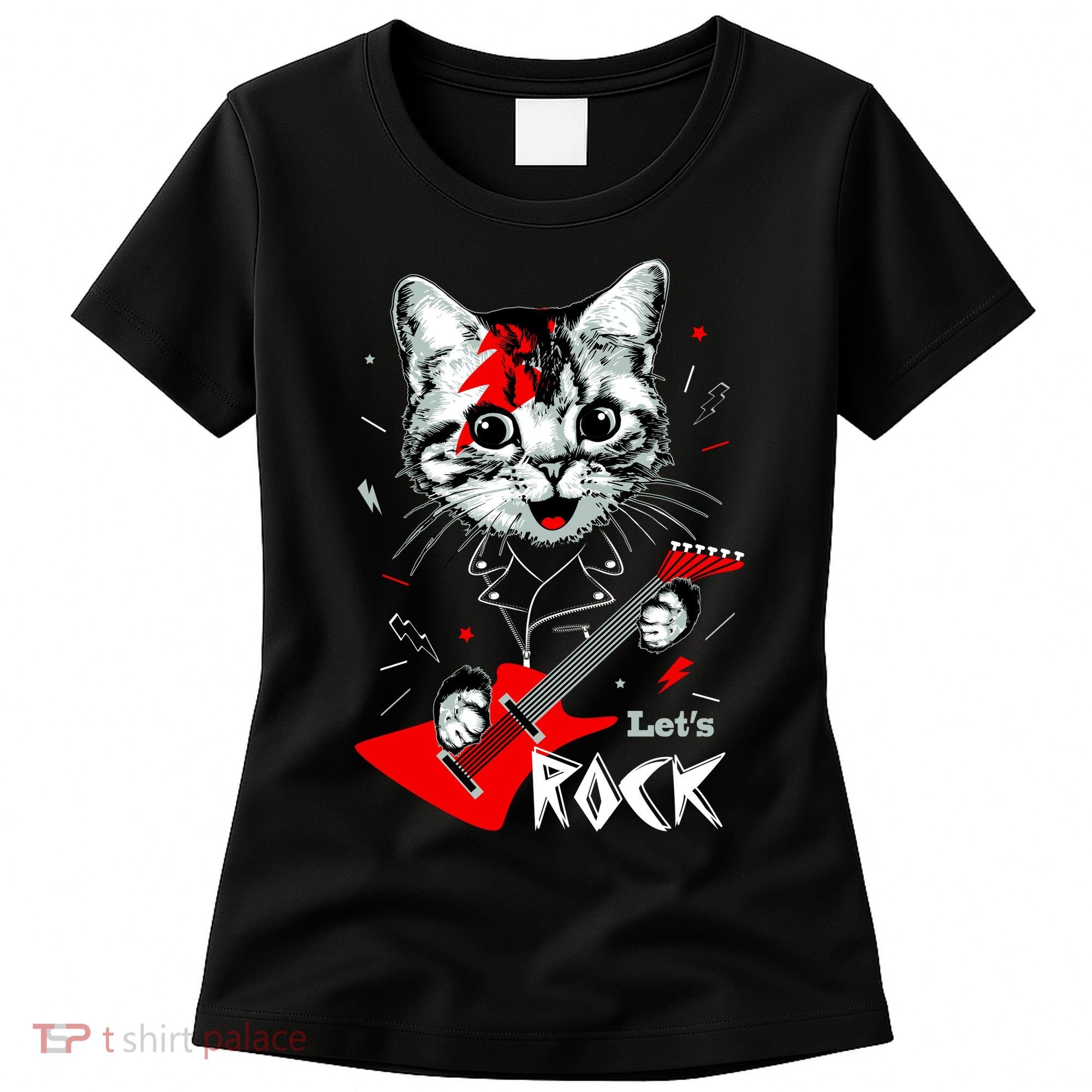 Lets Rock Cat Rock Band Guitar Rock And Roll Women's T-Shirt