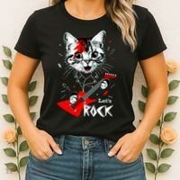 Lets Rock Cat Rock Band Guitar Rock And Roll Women's T-Shirt thumb 2