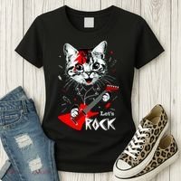 Lets Rock Cat Rock Band Guitar Rock And Roll Women's T-Shirt thumb 3