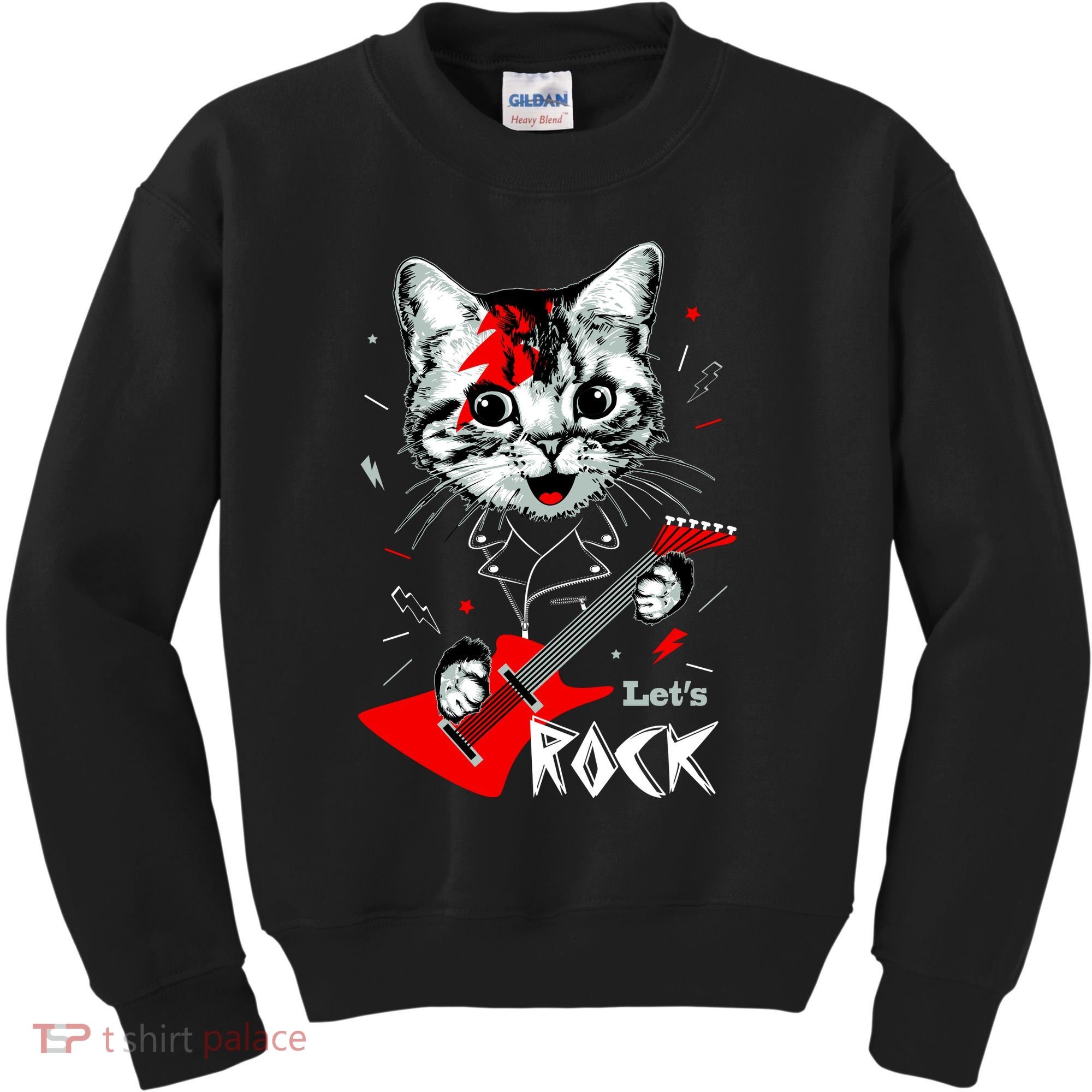 Lets Rock Cat Rock Band Guitar Rock And Roll Kids Sweatshirt