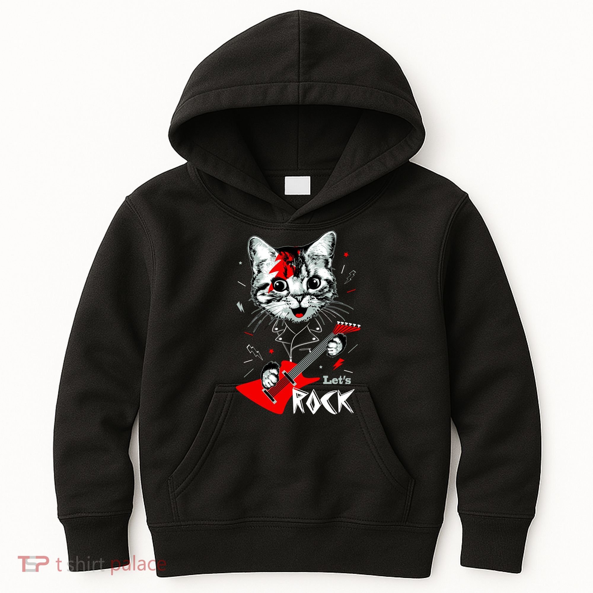 Lets Rock Cat Rock Band Guitar Rock And Roll Kids Hoodie
