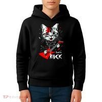 Lets Rock Cat Rock Band Guitar Rock And Roll Kids Hoodie thumb 4