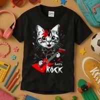 Lets Rock Cat Rock Band Guitar Rock And Roll Kids T-Shirt thumb 3