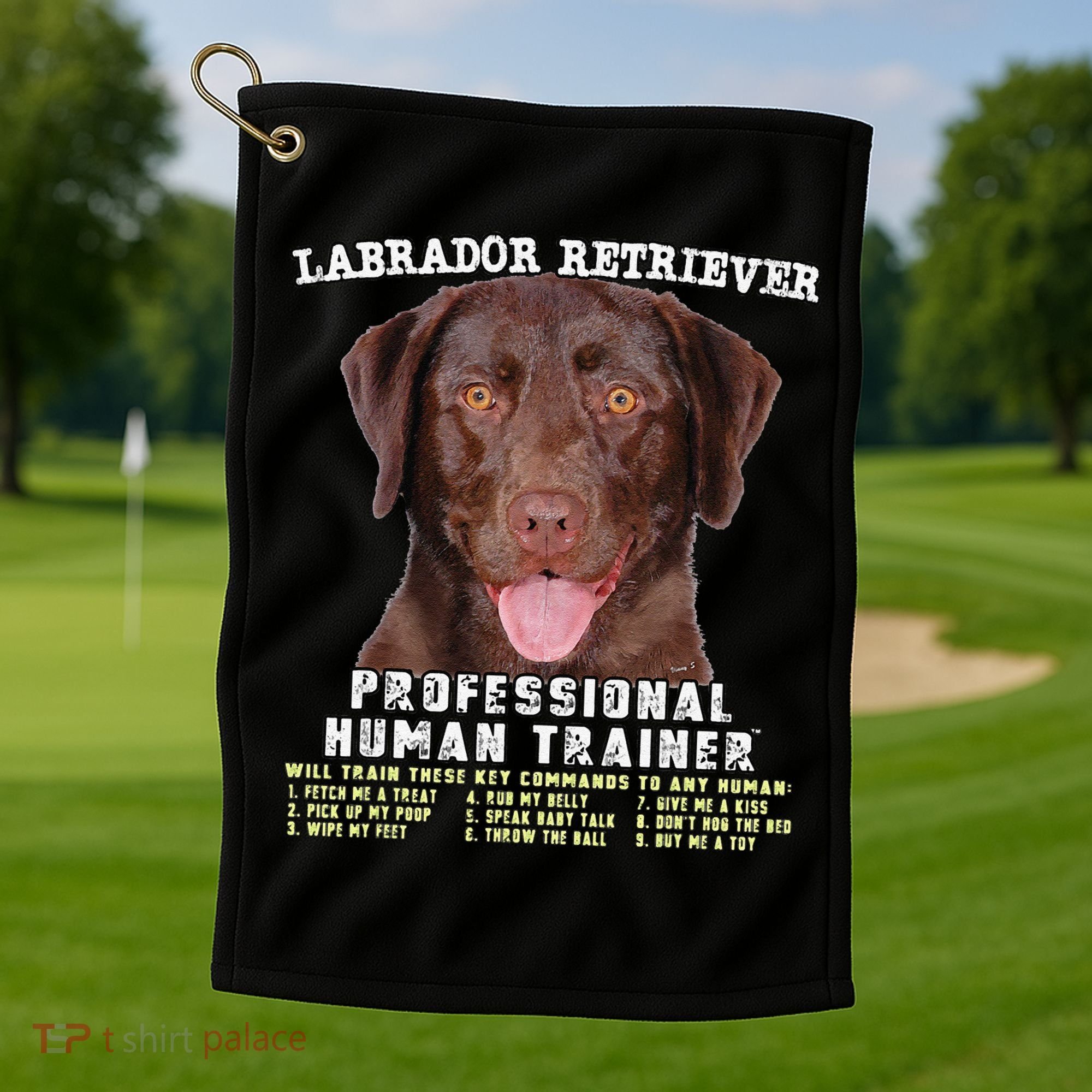 Labrador Retriever Chocolate Lab Professional Human Trainer Cute Dog Golf Towel