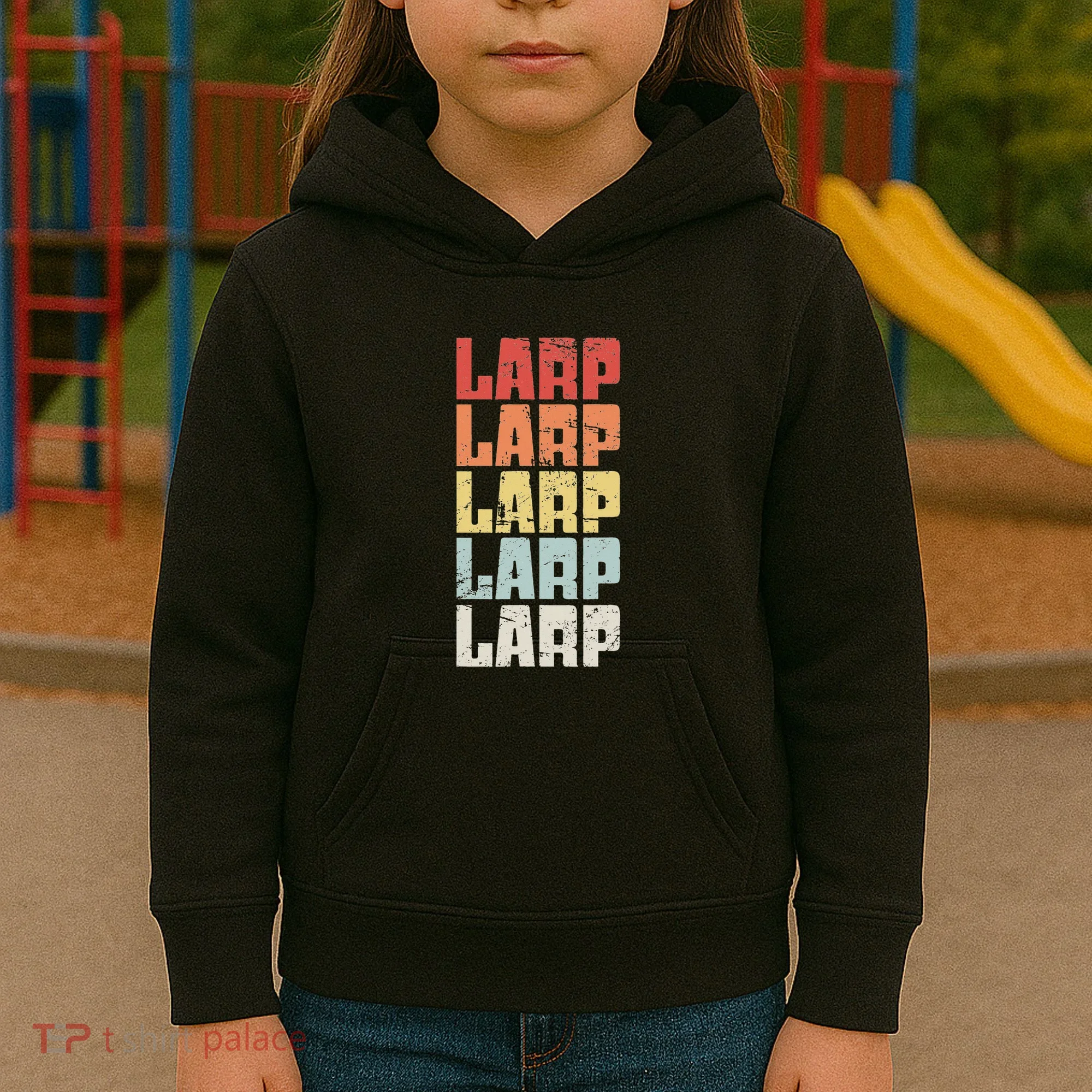 Larp Retro Distressed Larping Kids Hoodie