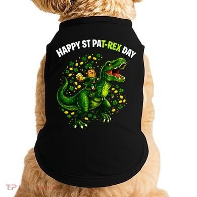 Leprechaun Riding Dino Happy Pat-rex Day T-rex Doggie Tank