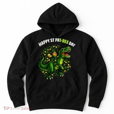 Leprechaun Riding Dino Happy Pat-rex Day T-rex Hoodie