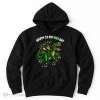 Leprechaun Riding Dino Happy Pat-rex Day T-rex Hoodie thumb 0