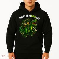 Leprechaun Riding Dino Happy Pat-rex Day T-rex Hoodie thumb 2