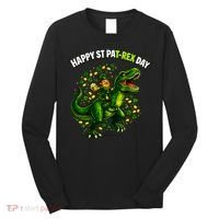 Leprechaun Riding Dino Happy Pat-rex Day T-rex Long Sleeve Shirt thumb 0