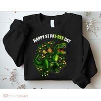 Leprechaun Riding Dino Happy Pat-rex Day T-rex Sweatshirt thumb 2