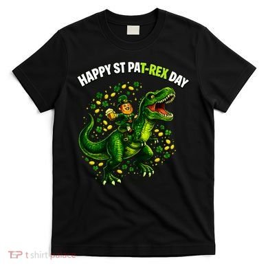 Leprechaun Riding Dino Happy Pat-rex Day T-rex T-Shirt