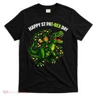 Leprechaun Riding Dino Happy Pat-rex Day T-rex T-Shirt thumb 0