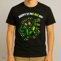 Leprechaun Riding Dino Happy Pat-rex Day T-rex T-Shirt thumb 3