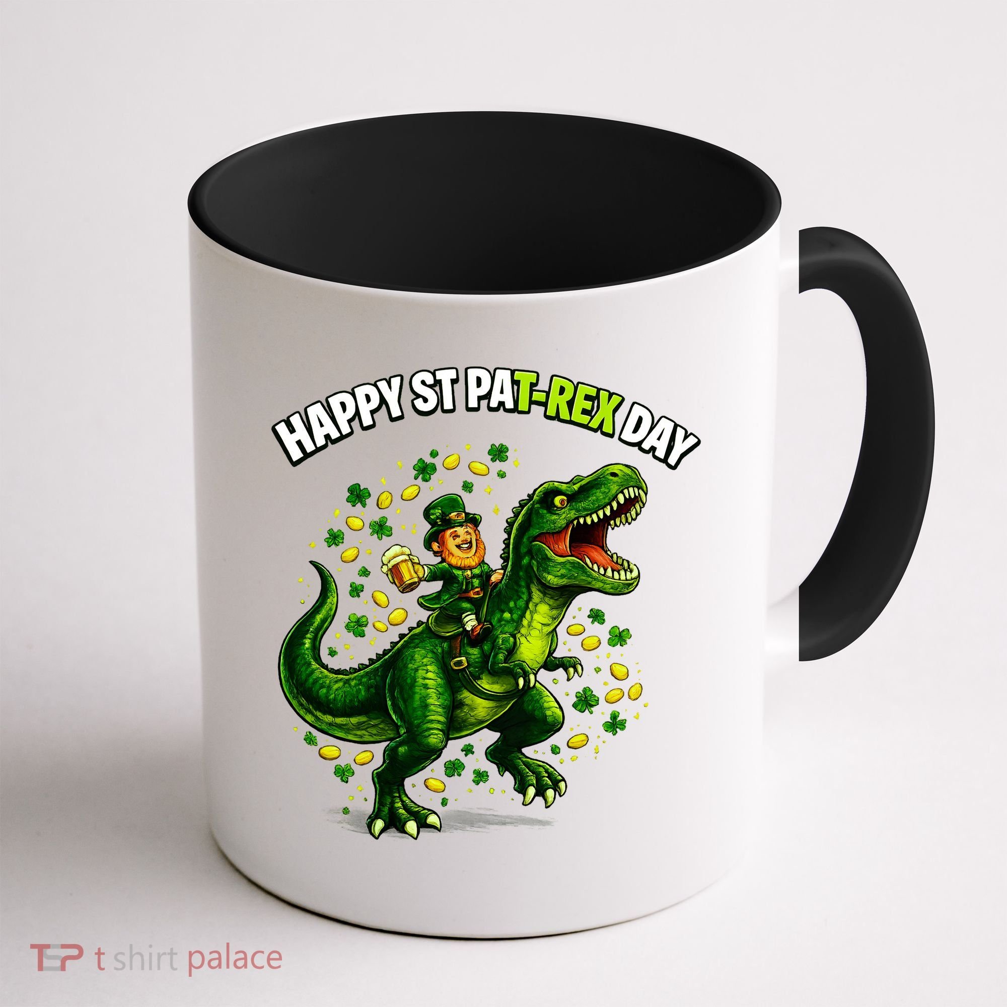 Leprechaun Riding Dino Happy Pat-rex Day T-rex Coffee Mug