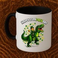 Leprechaun Riding Dino Happy Pat-rex Day T-rex Coffee Mug thumb 2