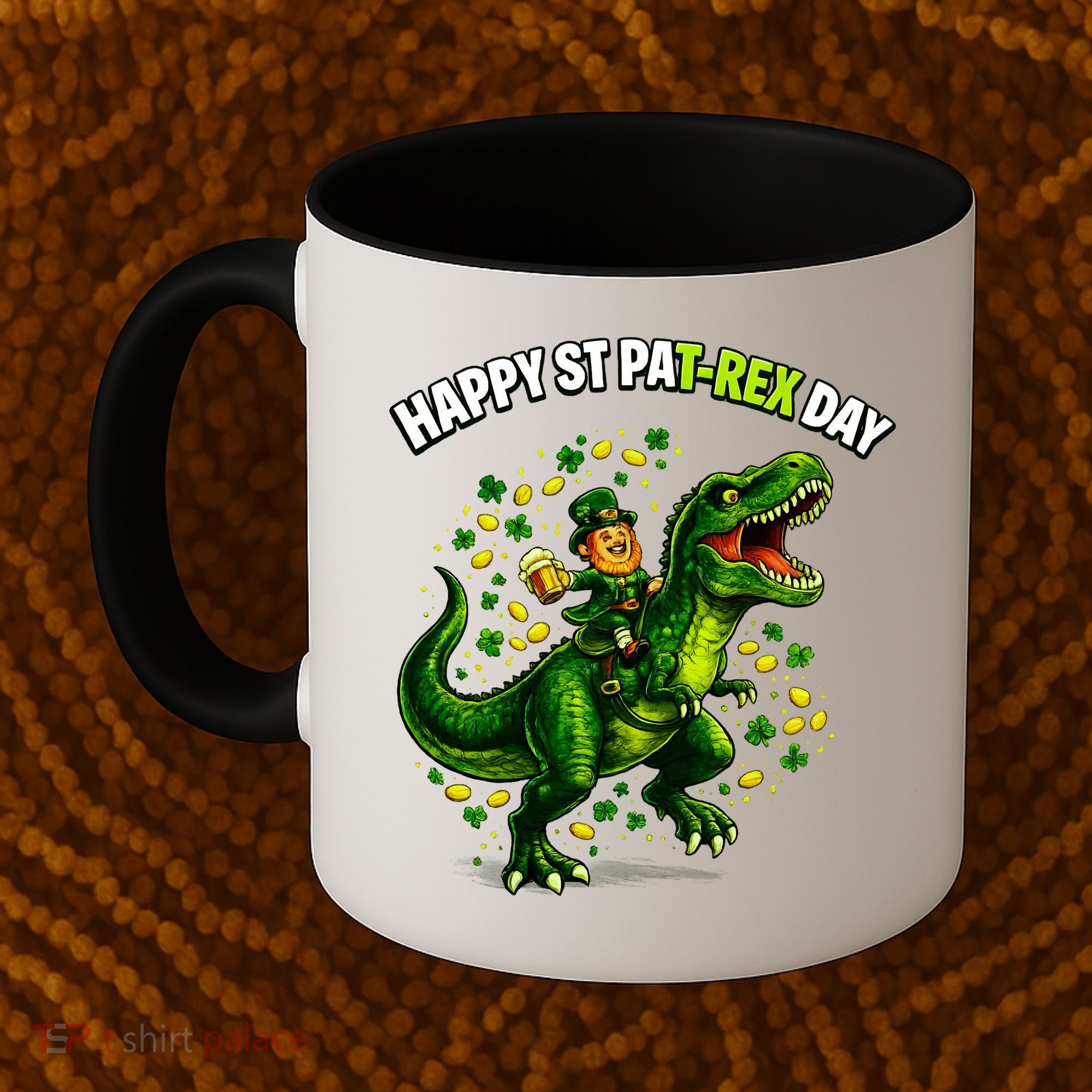 Leprechaun Riding Dino Happy Pat-rex Day T-rex Coffee Mug
