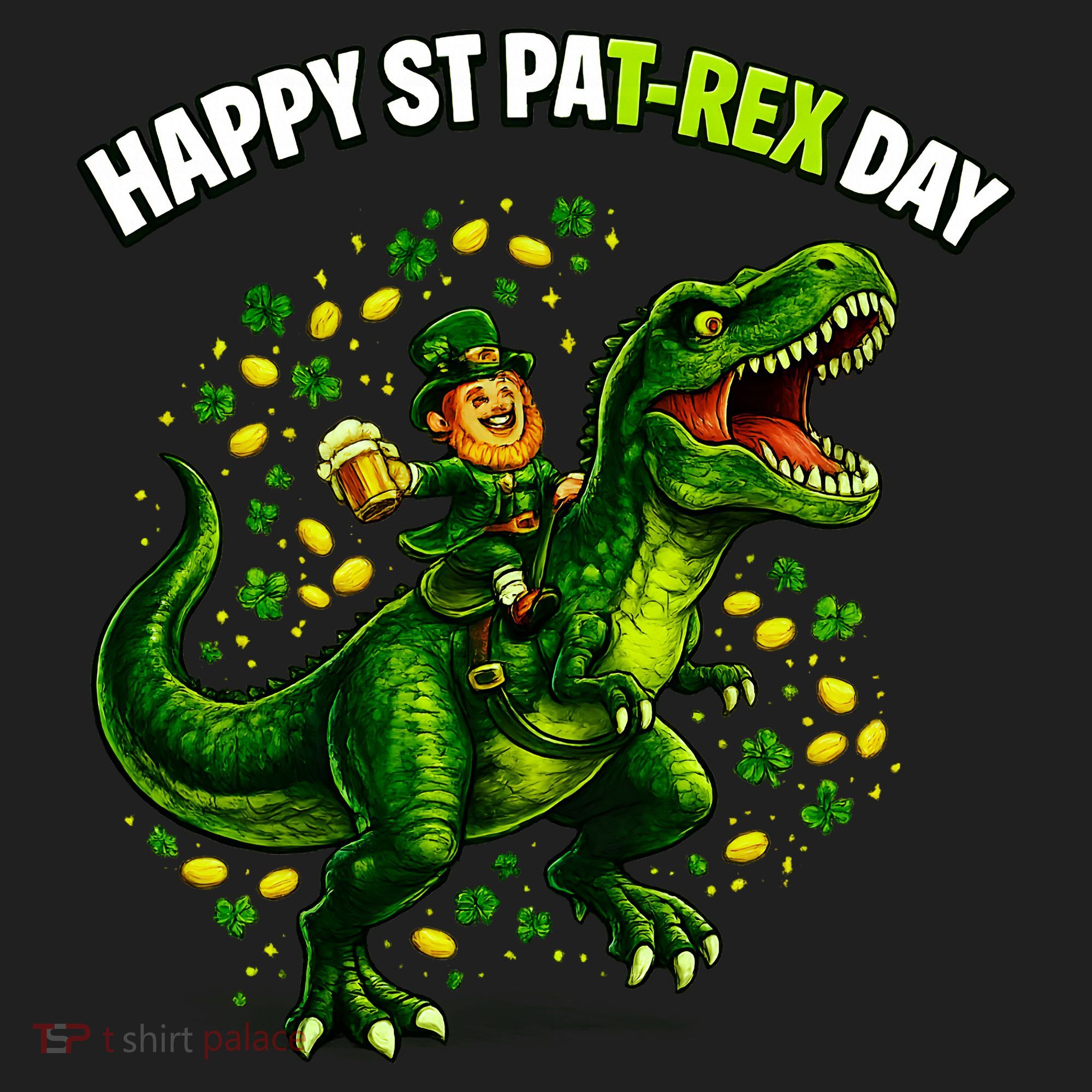Leprechaun Riding Dino Happy Pat-rex Day T-rex Beanie