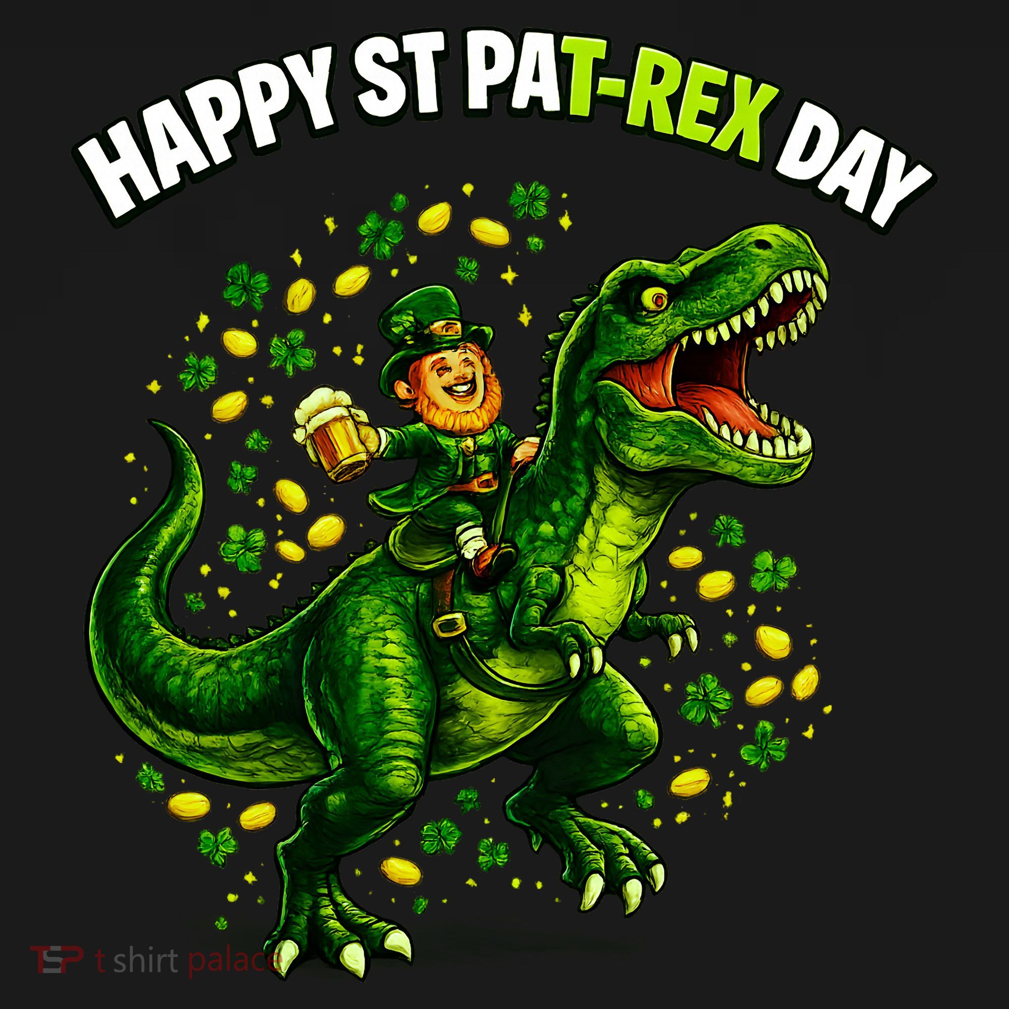 Leprechaun Riding Dino Happy Pat-rex Day T-rex Coaster