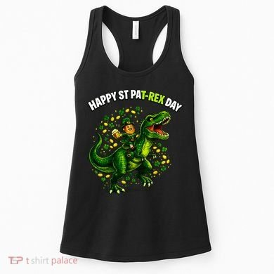 Leprechaun Riding Dino Happy Pat-rex Day T-rex Women's Tank Top