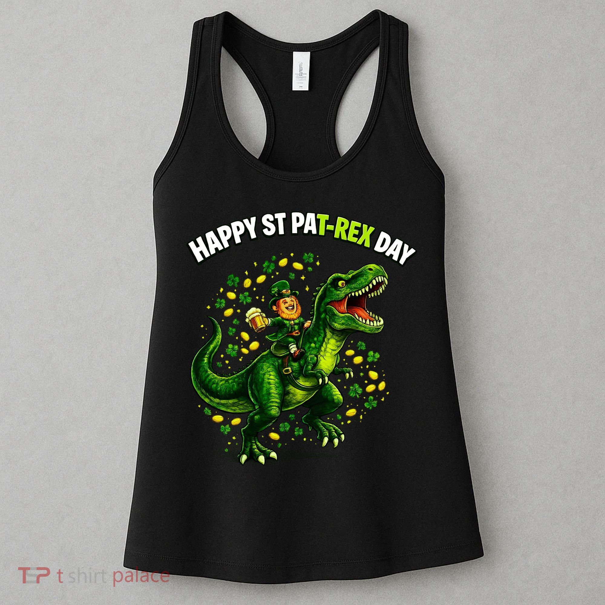 Leprechaun Riding Dino Happy Pat-rex Day T-rex Women's Tank Top