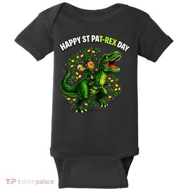 Leprechaun Riding Dino Happy Pat-rex Day T-rex Baby Bodysuit
