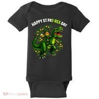 Leprechaun Riding Dino Happy Pat-rex Day T-rex Baby Bodysuit thumb 0