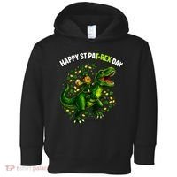 Leprechaun Riding Dino Happy Pat-rex Day T-rex Toddler Hoodie thumb 0
