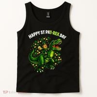 Leprechaun Riding Dino Happy Pat-rex Day T-rex Tank Top thumb 2