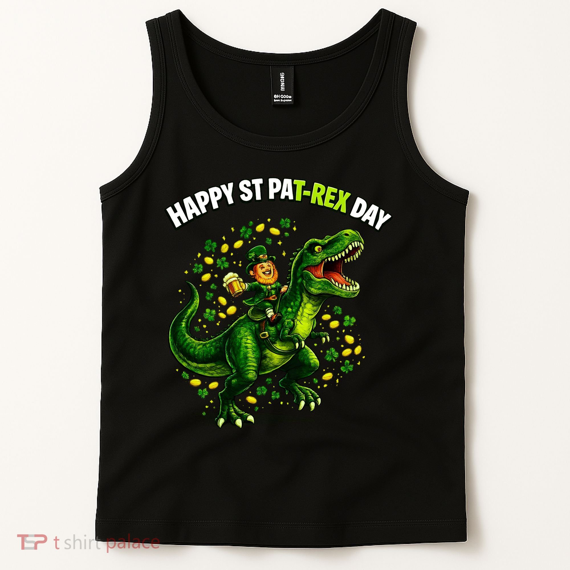 Leprechaun Riding Dino Happy Pat-rex Day T-rex Tank Top