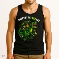 Leprechaun Riding Dino Happy Pat-rex Day T-rex Tank Top thumb 3