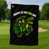 Leprechaun Riding Dino Happy Pat-rex Day T-rex Golf Towel thumb 1