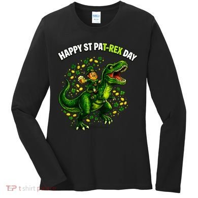 Leprechaun Riding Dino Happy Pat-rex Day T-rex Women's Long Sleeve Shirt