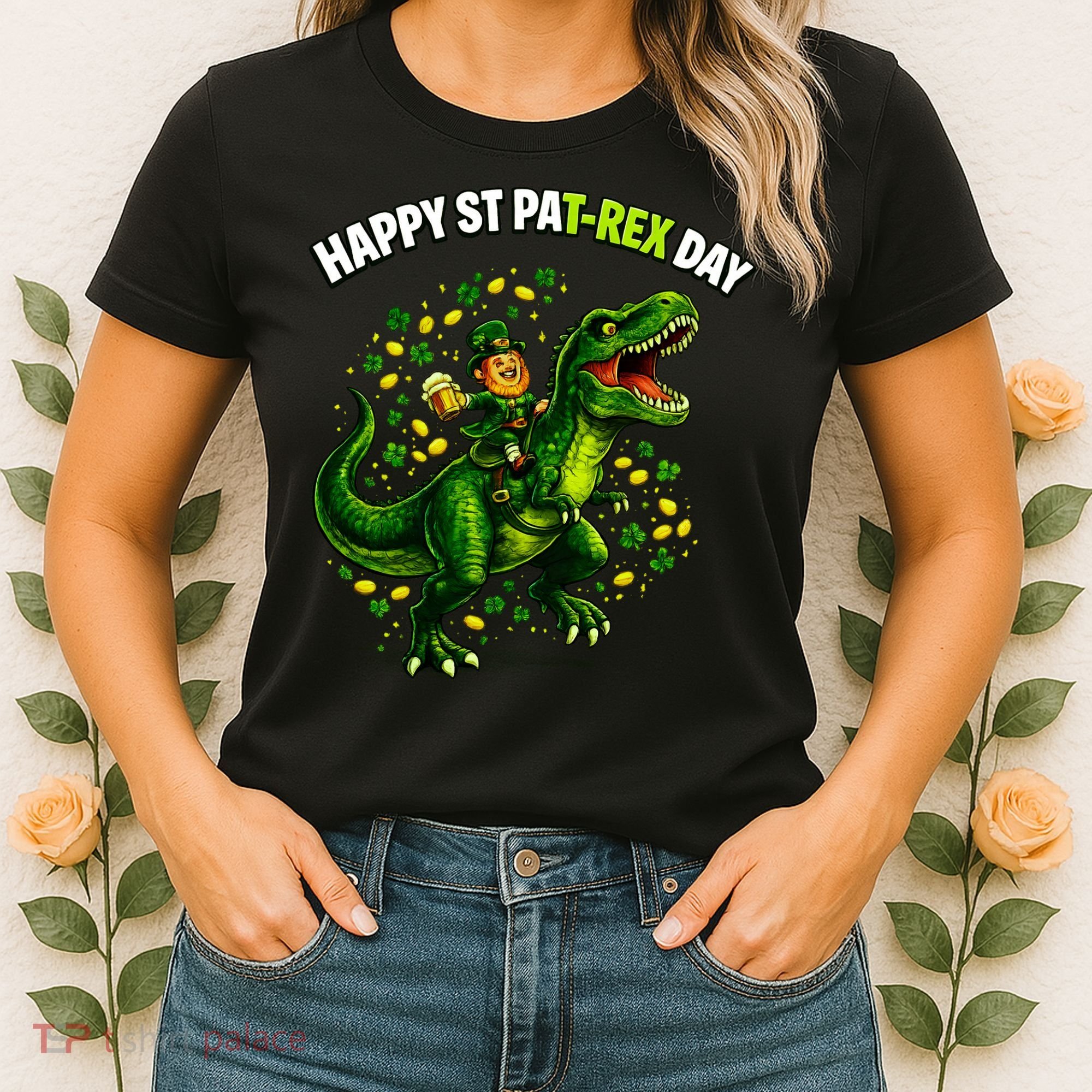 Leprechaun Riding Dino Happy Pat-rex Day T-rex Women's T-Shirt