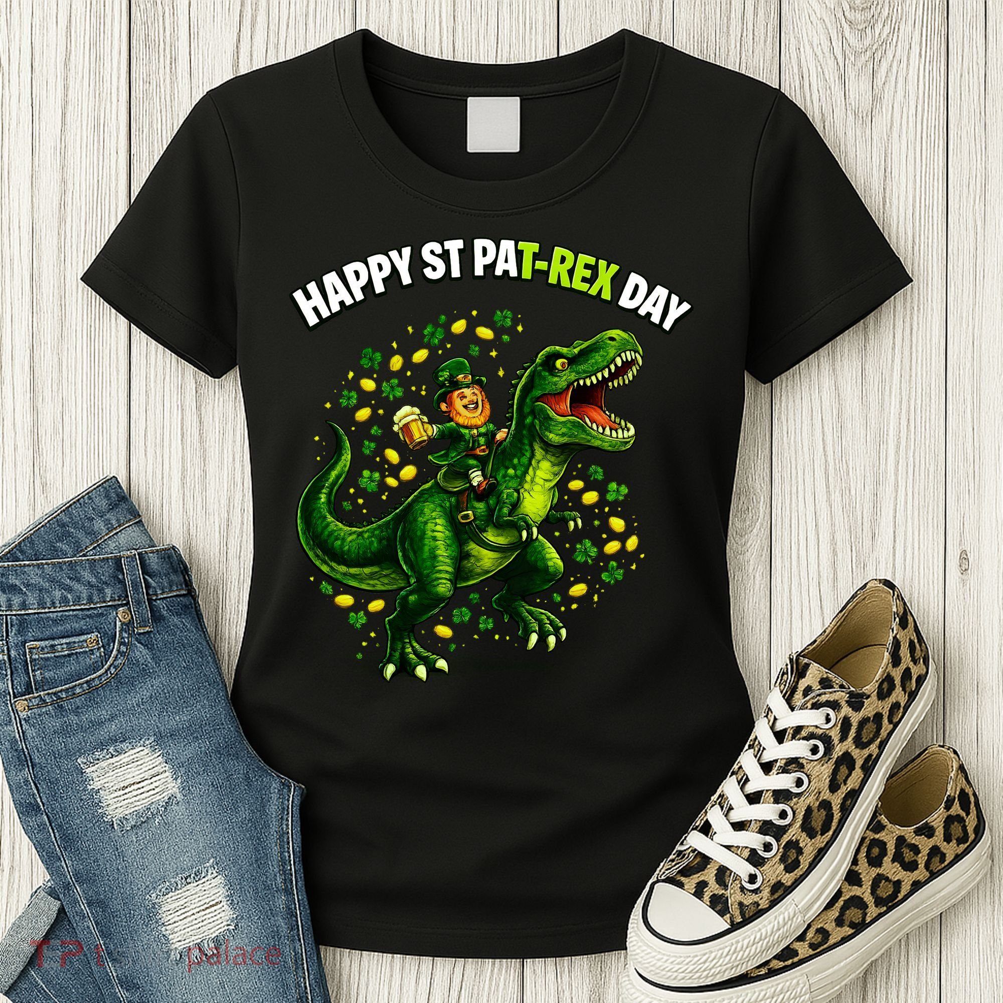 Leprechaun Riding Dino Happy Pat-rex Day T-rex Women's T-Shirt