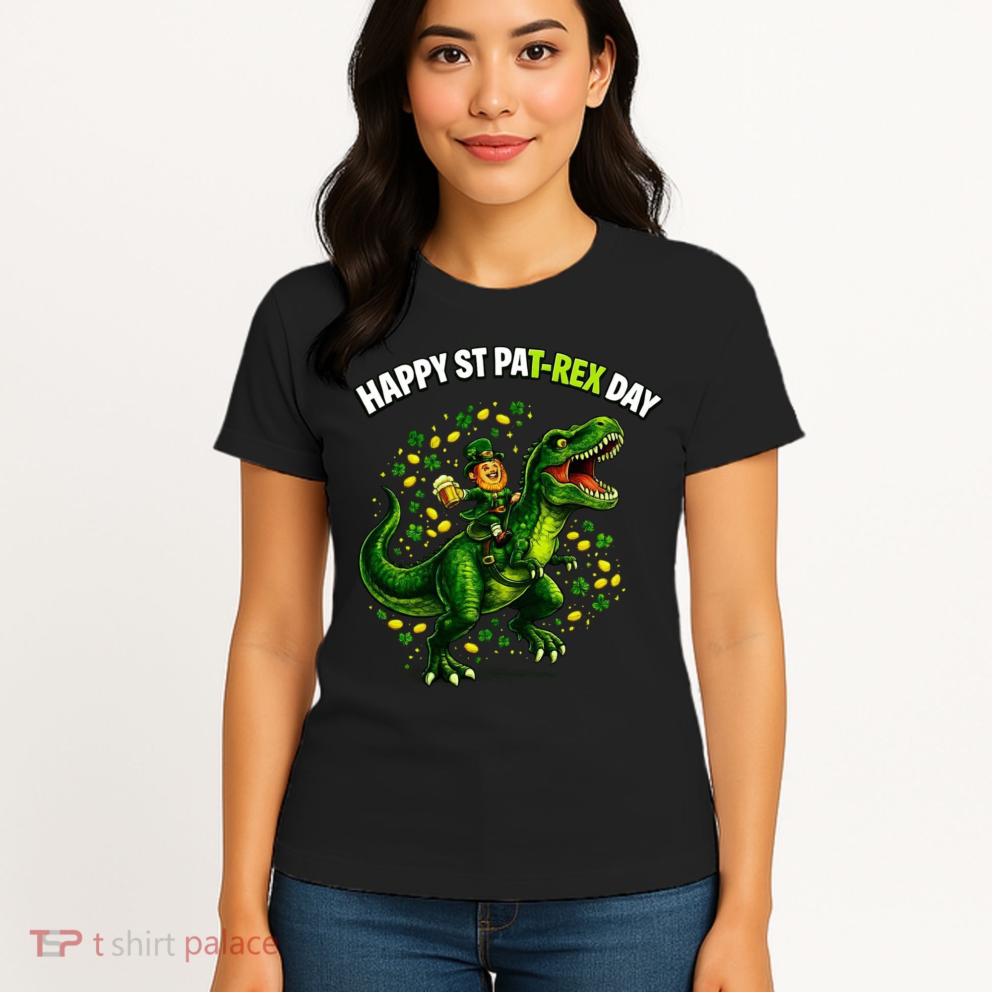 Leprechaun Riding Dino Happy Pat-rex Day T-rex Women's T-Shirt