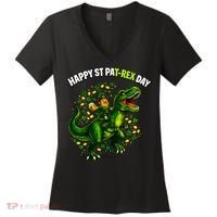 Leprechaun Riding Dino Happy Pat-rex Day T-rex Women's V-Neck T-Shirt thumb 0