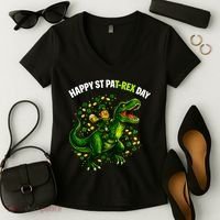 Leprechaun Riding Dino Happy Pat-rex Day T-rex Women's V-Neck T-Shirt thumb 2