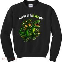 Leprechaun Riding Dino Happy Pat-rex Day T-rex Kids Sweatshirt thumb 0