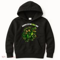 Leprechaun Riding Dino Happy Pat-rex Day T-rex Kids Hoodie thumb 0