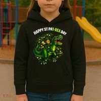 Leprechaun Riding Dino Happy Pat-rex Day T-rex Kids Hoodie thumb 3