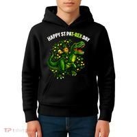 Leprechaun Riding Dino Happy Pat-rex Day T-rex Kids Hoodie thumb 4