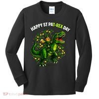 Leprechaun Riding Dino Happy Pat-rex Day T-rex Kids Long Sleeve Shirt thumb 0