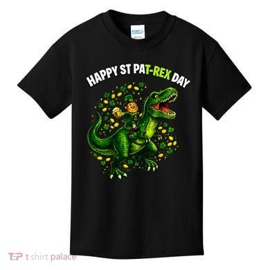 Leprechaun Riding Dino Happy Pat-rex Day T-rex Kids T-Shirt